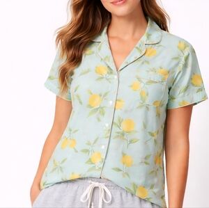 Mahogany Women's Lemons Pajama Top 100% Cotton Light Blue-green Size L Lounge